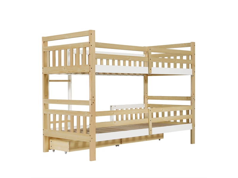 Lit superposé enfant séparable en 2 lits simples blancnaturel 90 x 200 cm, 2 tiroirs - Conforama E