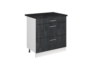 Vicco meuble cuisine, béton noirblanc, 80cm avec 3 tiroirs plan de travail anthracite