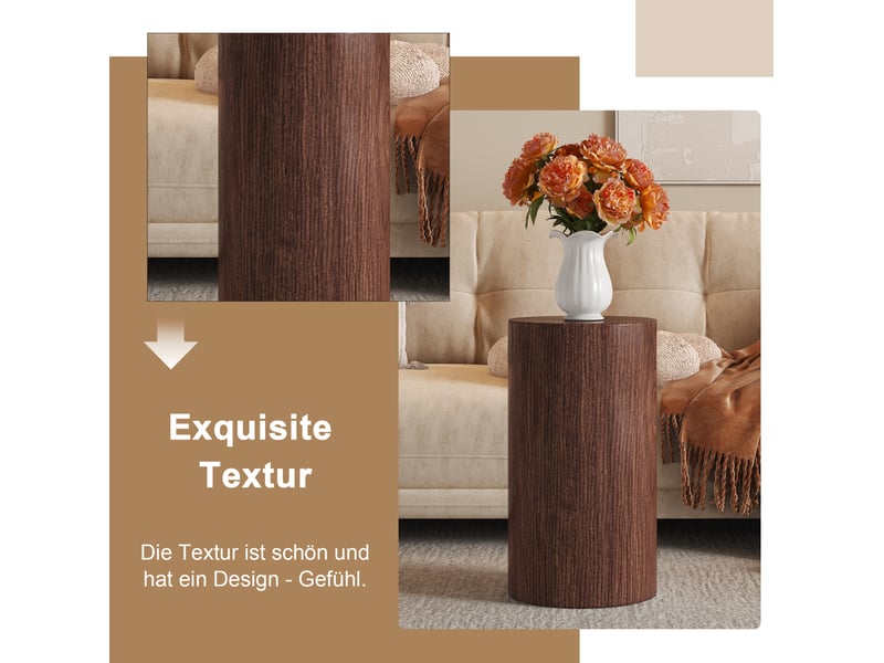  Table d'appoint ronde 30x55 cm design minimaliste, plateau en mdf, finition noyer, stable pour salon, meuble de salon  - Conforama D