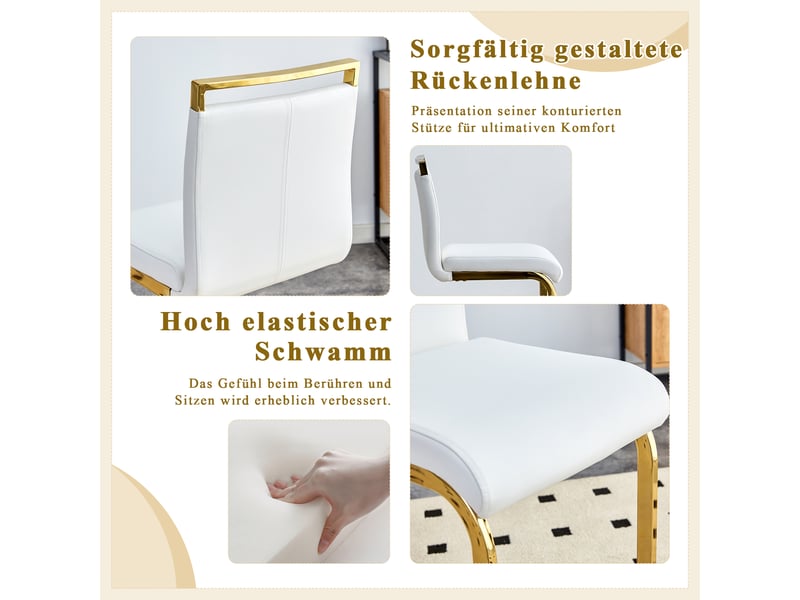 Lot de 2 tabourets de bar avec repose-pieds - lpospi - dossier, pieds en métal, simili cuir blanc et doré  - Conforama E