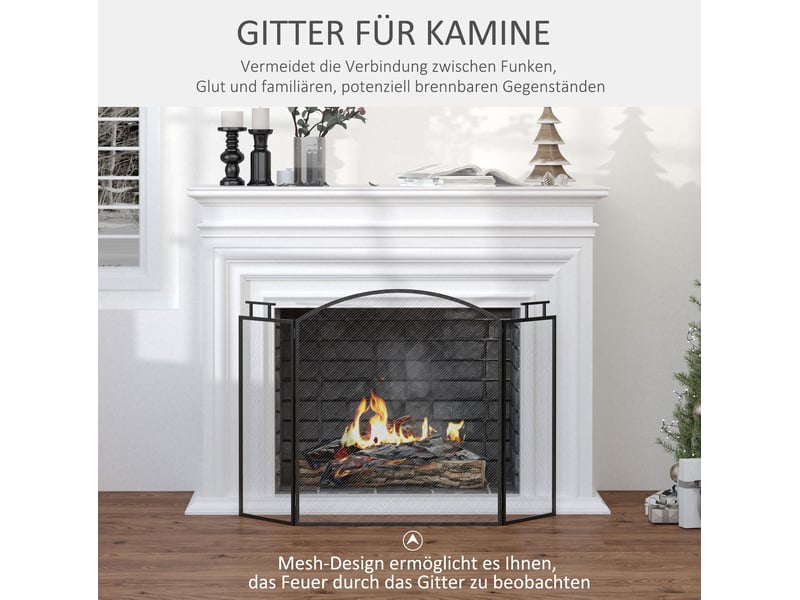  Pare-feu de cheminée à 3 panneaux 128 x 76,5 cm – noir – pliable, maille métallique et 2 poignées  - Conforama E