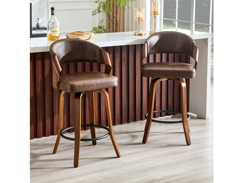  Lot de 2 tabourets de bar 51x42x95 cm, chaise de bar, tabouret haut, dossier rétro, structure bois, assise pu, marron  - Conforama D
