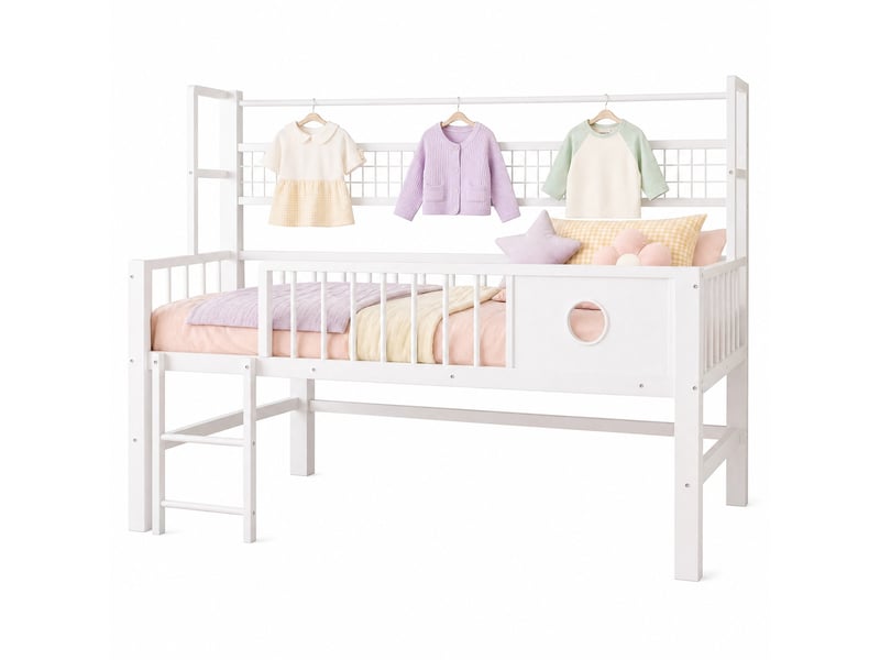  Lit mezzanine bas enfant 90x200 cm avec rangements coloris blanc  - Conforama A