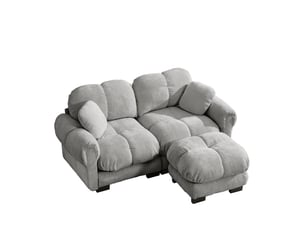 Canapé d'angle modulable 2 places modenvie en chenille gris clair avec ottomane mobile 190 x 149 x 90 cm