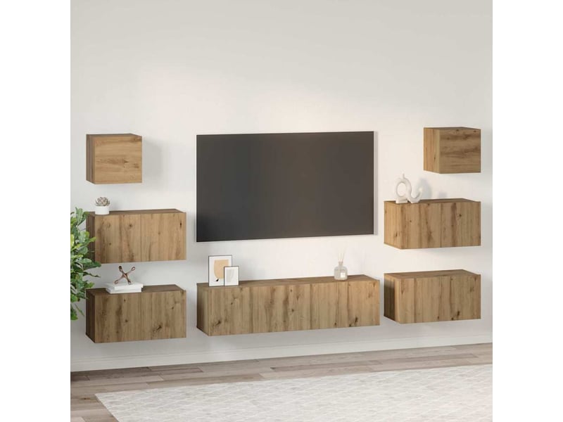 Ensemble meuble tv ; banc tv ; armoire tv 8 pcs chêne artisanal 60 x 30 x 30 cm  - Conforama E