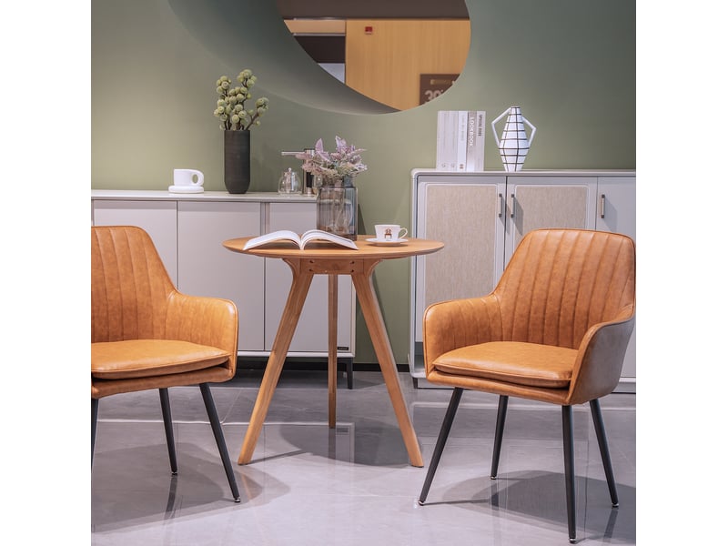  Lot de 2 chaises de salle à manger marron avec accoudoirs et pieds en métal  - Conforama B