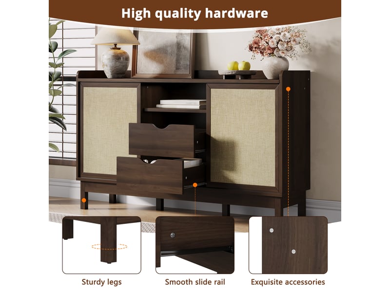  Buffet coulissant avec tiroirs 150x80 cm meuble rangement salon cuisine aggloméré naturel  - Conforama R