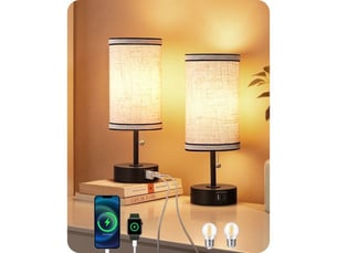 Lampe chevet moderne lot de 2 noir avec abat-jour lin beige usb a usb c