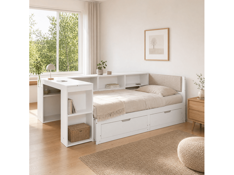  Lit double 180x200 avec bureau et rangements homvra  - Conforama E