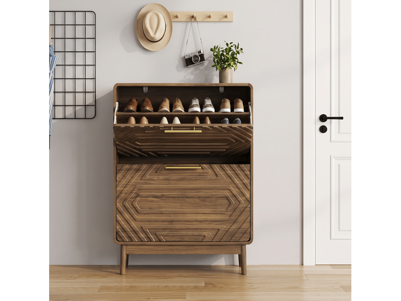  Meuble à chaussures 60 cm en mdf bois foncé, 2 portes abattantes, style campagne, rangement d'entrée élégant  - Conforama D