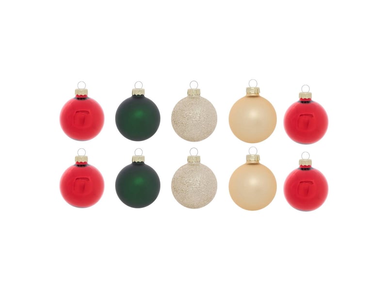  Kit de 10 boules de noël en verre rouge, or et vert d. 60 mm  - Conforama A