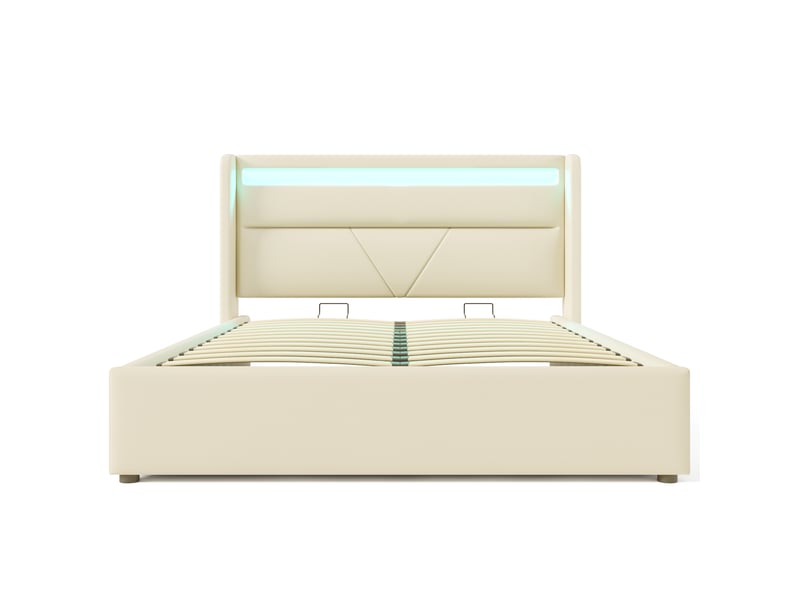  Lit coffre led en pu blanc avec rangement hydraulique, 140x200 cm Fay Lum - Conforama E