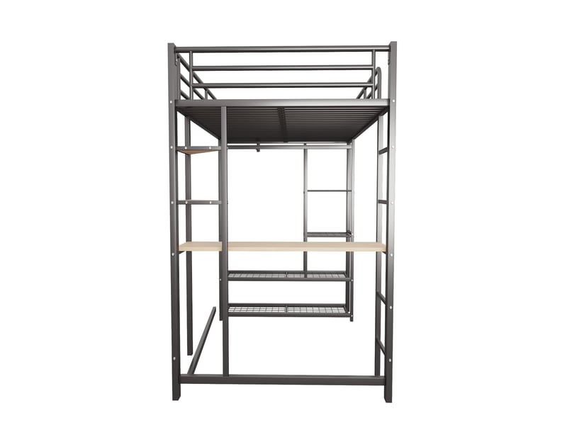  Lit mezzanine 90x200 cm avec bureau, rangement et penderie simple noir  - Conforama E