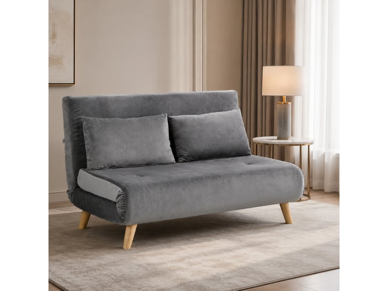  Fauteuil convertible 1 place avec dossier réglable 6 positions  - couchage d’appoint, polyester aspect velours gris  - Conforama B