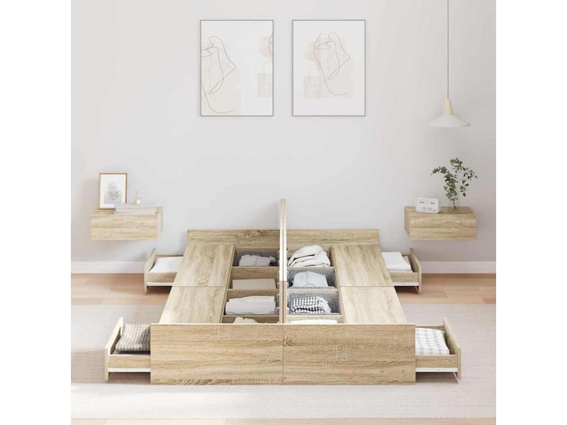 Lit double- lit adulte -  cadre de lit avec rangement chêne sonoma 120 x 190 cm  - Conforama B