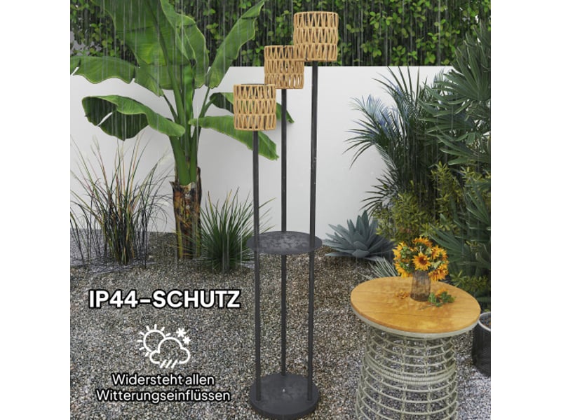  Lampadaire solaire en rotin style bohème, 3 lumières led, capteur crépusculaire, ip44, ø37 x 144 cm, jardin  - Conforama C