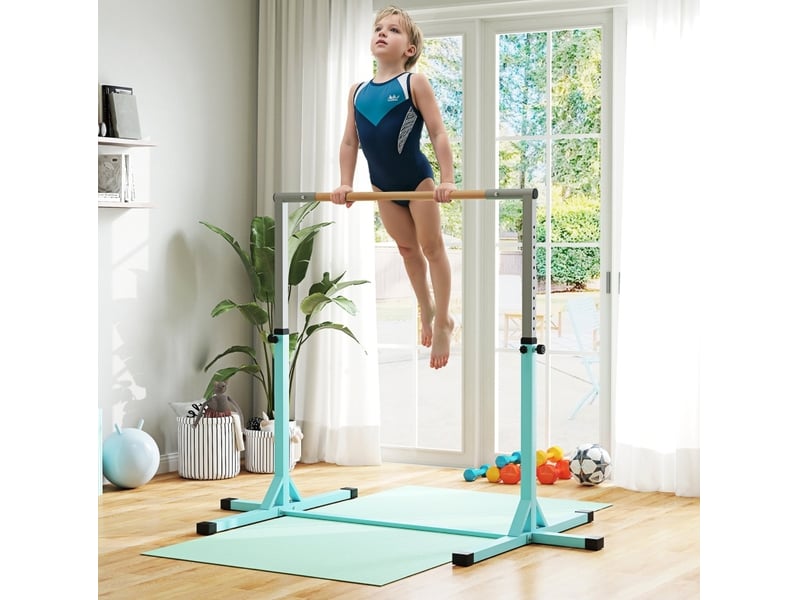  Barre de gymnastique enfant 194x121x92-150 cm – bleu – 13 hauteurs réglables, charge maximale 75 kg – acier et hêtre  - Conforama B