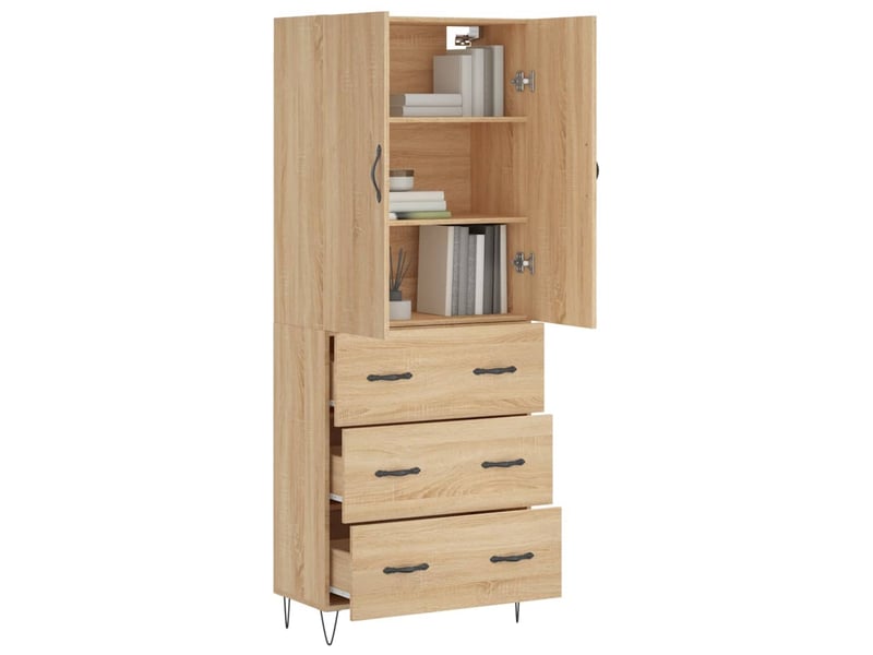  Buffet haut - bahut - meuble de rangement chêne sonoma 69,5x34x180 cm bois d'ingénierie  - Conforama C