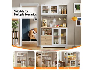 Meuble haut de cuisine 178 cm avec led prise vitrine verre trempé rangement blanc bois