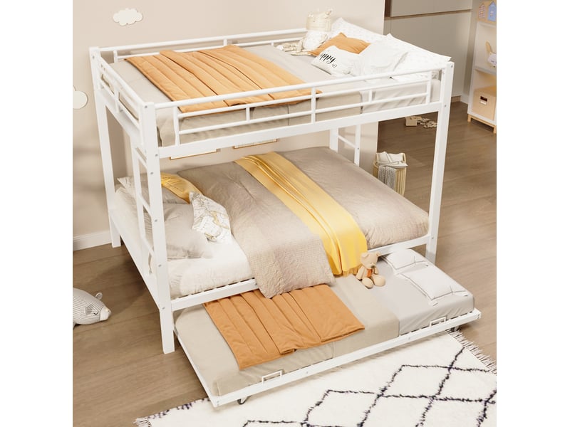  Lit superposé enfant 140 x 200 cm en métal blanc avec lit gigogne  - Conforama B