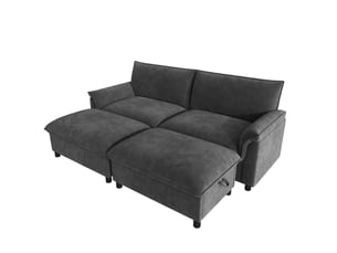 Canapé droit modulable 216x77x82 cm, dossier élevé, assise profonde et coffre ottoman amovible, chenille noir, pour le salon
