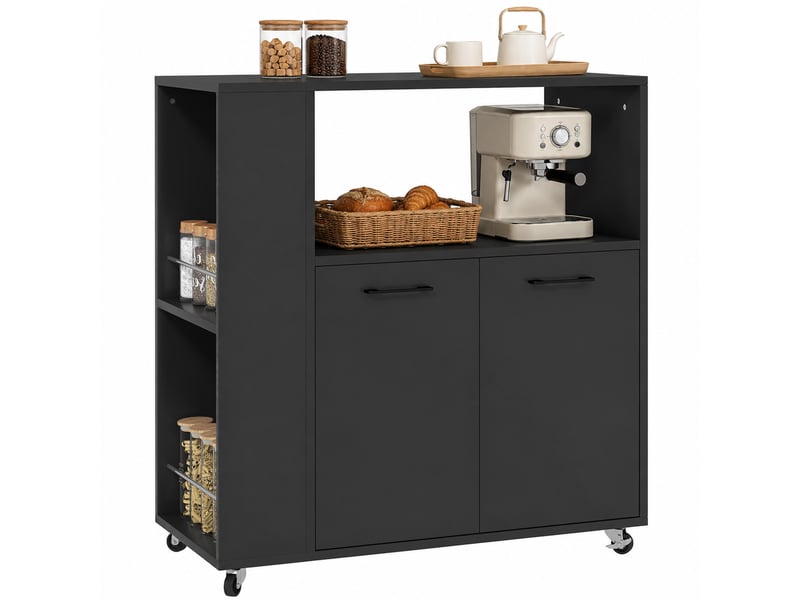  Desserte de cuisine à roulettes avec placard et étagère noir 75x40x80,5 cm  - Conforama B