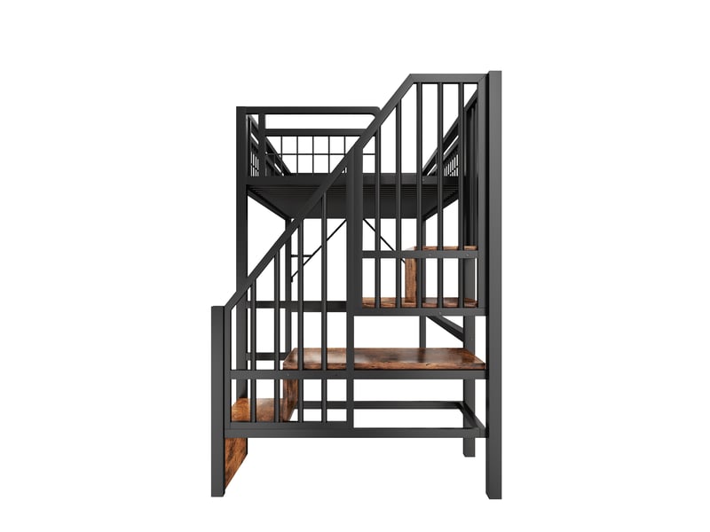 Lit mezzanine noir 90x200 cm en métal avec escalier rangement et led, sans matelas - Conforama D