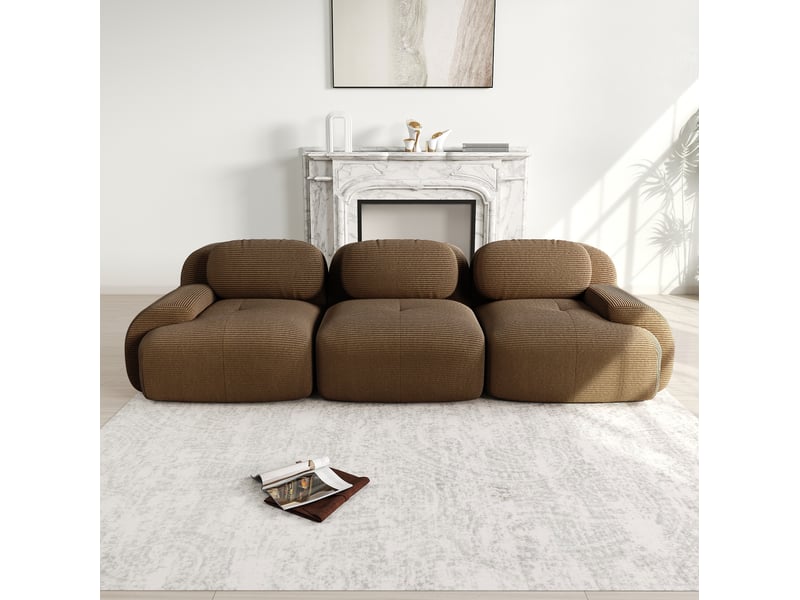 Canapé modulable, canapé 3 places, en velours tricoté, marron, livré monté, sans structure, chambre, pour salon - Conforama C