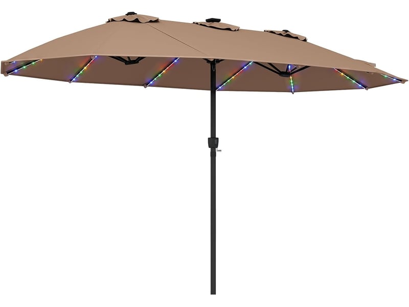  Parasol à 12 baleines (marron, 4,36 x 2,58 m, led, pied non inclus) | parasol rectangulaire avec manivelle, 144 led solaires, 12 modes  - Conforama A