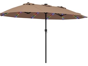 Parasol à 12 baleines (marron, 4,36 x 2,58 m, led, pied non inclus) | parasol rectangulaire avec manivelle, 144 led solaires, 12 modes