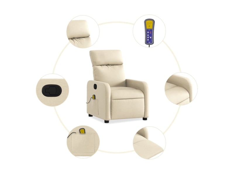  Fauteuil de relaxation tv fonction massage inclinable en tissu crème dec026895  - Conforama E