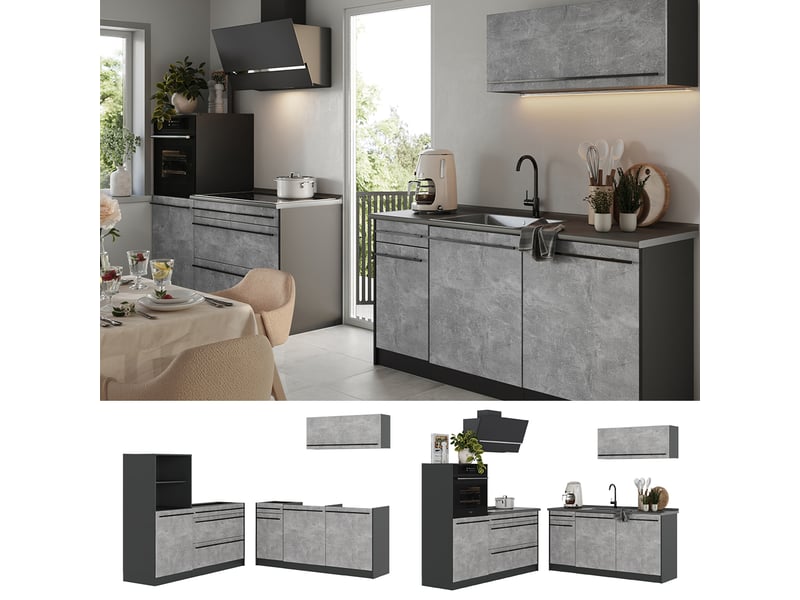  Vicco cuisine, bétonanthracite, 160cm plan de travail marbre  - Conforama D