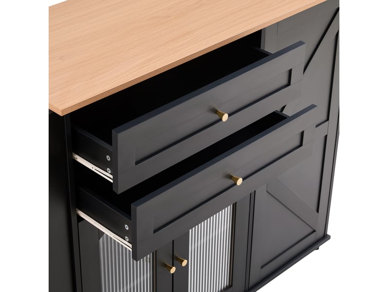 Desserte de cuisine mobile à plateau rabattable 110x70x99 cm noir et naturel - Conforama E