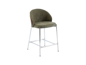 Lot de 2 tabourets de bar bois de peuplier teinté noyer. Acier chromé et tissu texturé kaki - paul