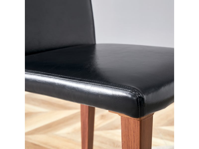 Ensemble de 4 chaises de salle à manger minimalistes – luxe léger européen, noir et noyer, cuir pu noir, pieds métal - Conforama D