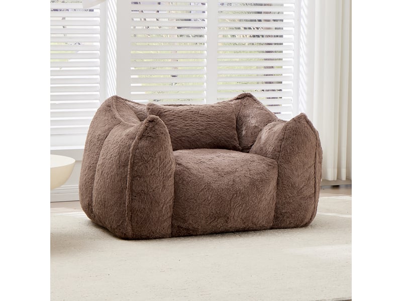  Pouf fauteuil en tissu,fausse fourrure, kaki  - Conforama B