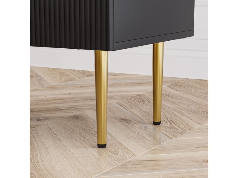  Table de chevet avec 2 tiroirs, poignées et pieds métal pour chambre en mdf noir  - Conforama D