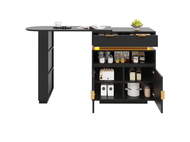 Desserte îlot de cuisine 115-183 x 40 x 99,5 cm – noir – plateau extensible et rangement intégré - Conforama A