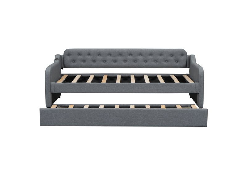  Lit banquette gris 90x200 cm avec lit gigogne coulissant et usb  - Conforama A