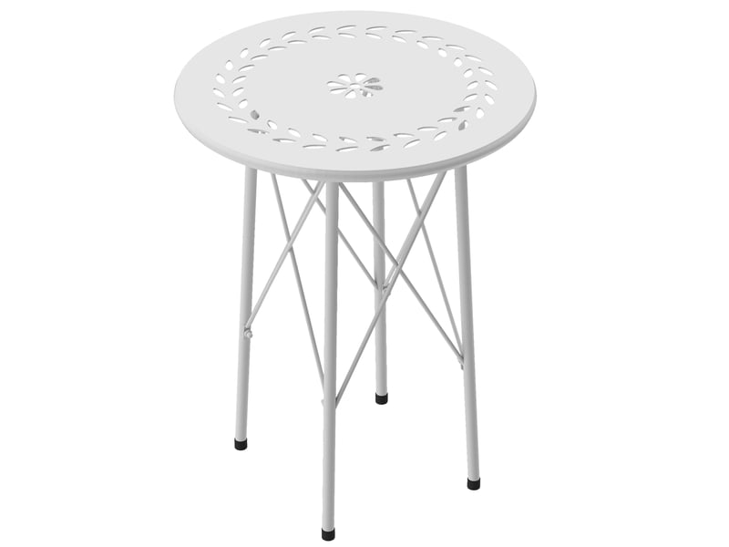 Table de jardin ronde en acier, motif floral et feuillagé, pieds réglables et structure en x, ø 40 x 50 cm, blanche - Conforama B