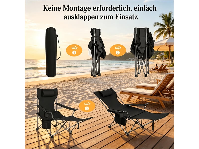  Chaise de camping pliante,115x84x88,5 cm,avec repose-pieds,tissu oxford,noir  - Conforama E