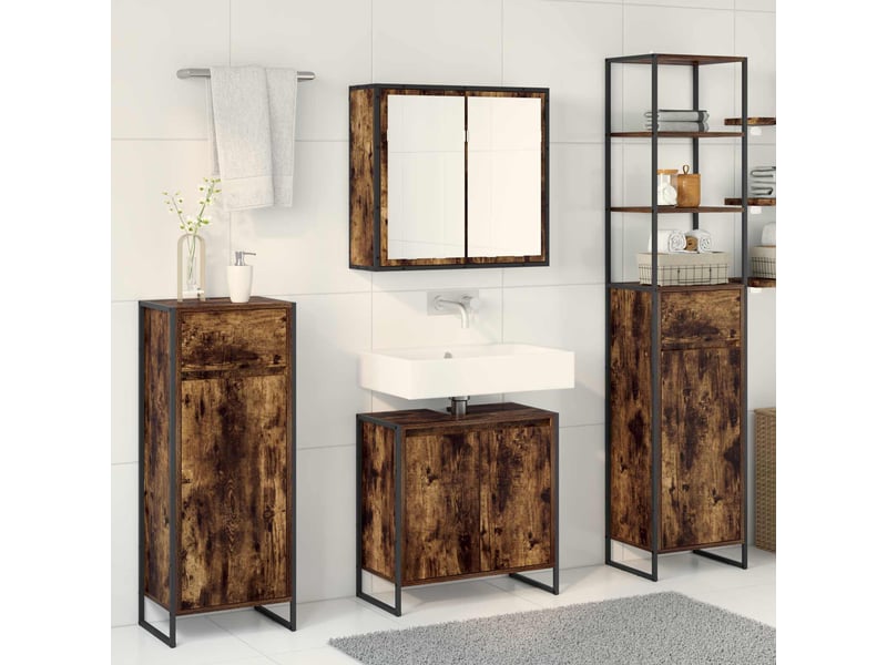  Ensemble de mobilier de salle de bain 4 pièces chêne fumé cf64546  - Conforama D