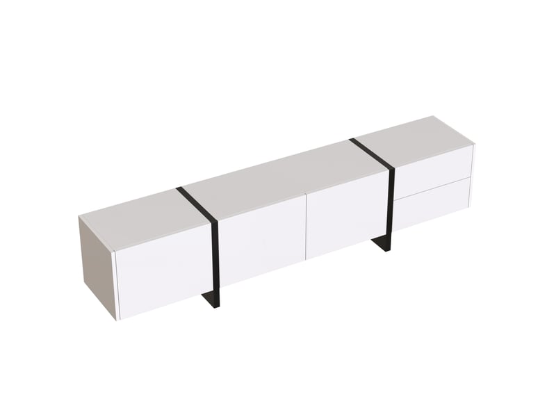  Meuble tv - blanc brillant - 3 portes - 2 tiroirs - style scandinave contemporain  - Conforama W
