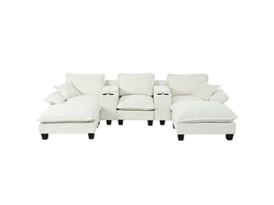 Canapé d'angle panoramique fixe <strong>BGSRYAO</strong> <strong></strong> 3 places Tissu beige avec coffre de rangement