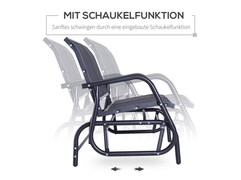  Balancelle de jardin 2 places en métal noir, banc à bascule, mobilier extérieur, 120x70x88 cm  - Conforama E