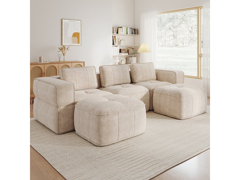  Canapé panoramique modulable 3 places en polyester beige – 271 x 162 x 67 cm Fay Lum - Conforama W