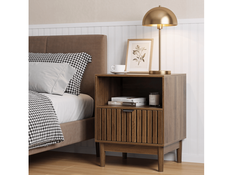 Table de chevet moderne 45x39x56,5 cm en mdf coloris noyer avec tiroir  - Conforama B