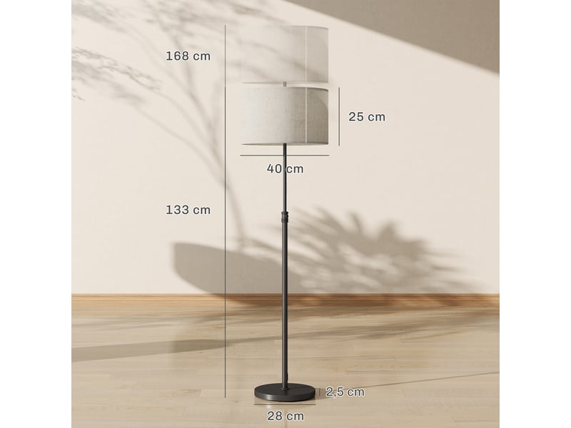  Lampadaire à intensité variable avec abat-jour en lin, douille e27, hauteur réglable, noir  - Conforama E