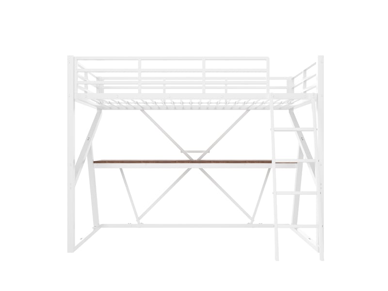  Lit mezzanine blanc 90 × 200 cm, cadre métal, bureau, led, escalier et garde-corps  - Conforama A