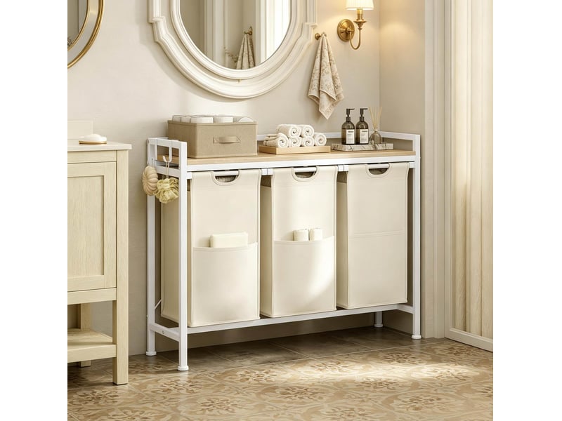  Trieur de linge à 3 paniers amovibles, chêne clair et blanc, 96 x 30 x 71 cm  - Conforama C